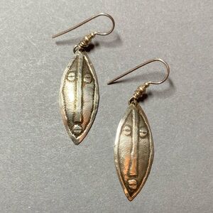 Vintage sterling silver  Tribal boho mask Face Earrings